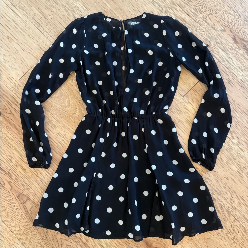 Reformation Polka Dot Long Sleeve Dress - Black and White